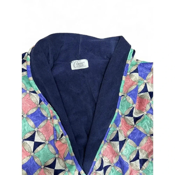 Cypress Multicolored Pattern Satin Terrycloth Lined Spa Heavyweight Robe - Picture 3 of 10